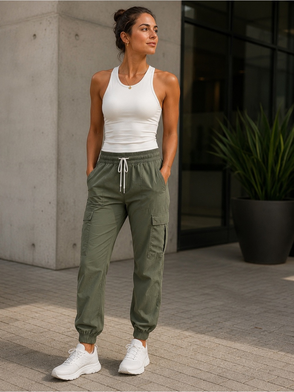NWOT Vuori Women's XS Olive Green Cargo Jogger Pants Performance Stretch Travel